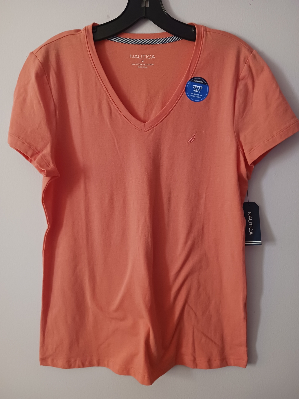 New Nautica Women's Short Sleeve V-Neck Tee - Sugarcoral